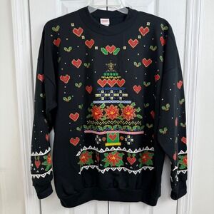 Vintage Christmas‎ On Mainstreet Sweatshirt 22W Plus Poinsettia Heart Fair Isle